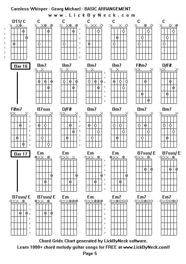 Chord Grids Chart of chord melody fingerstyle guitar song-Careless Whisper - Georg Michael - BASIC ARRANGEMENT,generated by LickByNeck software.